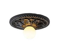 LUOYAOB Semi Flush Mount Ceiling Light Vintage Ornate Ceiling Light with White Globe Shade Rustic Close to Ceiling Fixture E26 E27 Base for Hallway Entryway Bedroom Foyer Lighting(Black)