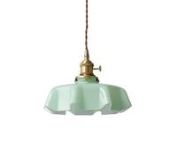 LUOYAOB Vintage Mid Century Glass Pendant Light Fixture with Switch French Flower Ceiling Hanging Lamp Nordic Antique Brass Chandelier for Bedroom Dining Room Kitchen Island(Green)