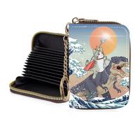 Luoycxy Credit Card Holder for Women,Small Rfid Wallet with Keychain Zipper,Cute PU Leather Card Case Wallet，Accordion Credit Card Wallets, Gift, Cats and Dinosaurs