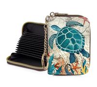 Luoycxy Credit Card Holder for Women,Small Rfid Wallet with Keychain Zipper,Cute PU Leather Card Case Wallet，Accordion Credit Card Wallets, Gift, Retro Turtle