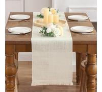 LUOYEHK Boho Table Runner with Tassels 12x72 Inch Farmhouse Rustic Table Runner Ivory White Linen Table Runner for Dining Party Wedding Decoration(one Piece)
