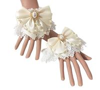 Luoyiyuan Sweet Hand Wrist Cuffs Double Layer Floral Lace Bow Bracelet Wristband Imitation Pearl Chain Maid Cosplay Sleeves