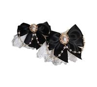 Luoyiyuan Sweet Hand Wrist Cuffs Double Layer Floral Lace Bow Bracelet Wristband Imitation Pearl Chain Maid Cosplay Sleeves