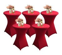 LUOZIQINX Cocktail Table Cover 80x110cm, 2/3/4/5 PCS Fitted Spandex Cocktail Tablecloth, Stretch Poseur Bar Table Cloth for Wedding, Party, Birthday Parties, Home,wine red,5pcs