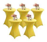 LUOZIQINX Cocktail Table Cover 80x110cm, 2/3/4/5 PCS Fitted Spandex Cocktail Tablecloth, Stretch Poseur Bar Table Cloth for Wedding, Party, Birthday Parties, Home,yellow,5pcs