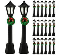 LUOZZY 20 pcs Christmas Mini Street Light Models with Wreath Dollhouse Christmas Village Accessories Mini Street Lamp Pathway Lantern Post for Display