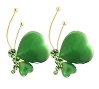LUOZZY 2Pcs St. Patrick's Day Brooch Pin Butterfly Brooch Crystal Green Clover Leaf Pin Shamrock Lapel Pins Irish Jewelry Accessory