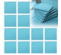 LUPATDY 12 Piece Puzzle Rug, Foam Tile, Plush Interlocking Floor Tiles, Children's Room Rug, for Living Room and Bedroom, 30 x 30 cm - Dark Blue