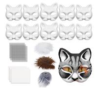 LUPATDY Pack of 10 Cat Masks, Cat Masks for Painting with Eyes, Mesh and Fur Beard, DIY Paper Masks, Animal Cat Mask, DIY Set, Blank Face Mask Costume for Masquerade, Carnival, Cosplay