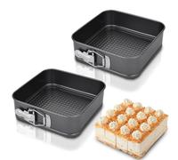 LUPATDY Pack of 2 Springform Cake Tins Square 15 cm, Small Baking Mould with Non-Stick Coating, Cake Mould with Flat Base, Small Cake Baking Moulds with Flat Base, Cake Mould for Cake Baking, Black