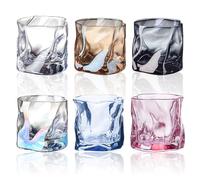 LUPATDY Set of 6 Glasses, Water Glasses, 200 ml Irregular Glass Drinking Glasses Set, Whiskey Glasses, Rum Glasses, Cocktail Glasses, Iced Coffee Glasses, Drinking Glass for Home, Restaurants and
