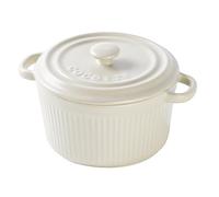 LUPATDY Small Casserole Dish with Lid 250 ml, mini Ceramic Round Baking, 8oz Ceramic Ramekins with Handles for Brulee Ramekins, Vegetables, Souffle,Quiche, Dishwasher and Oven Safe, White