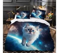 LUPAXA 3D Cat Duvet Cover Sets Twin Size Universe Space Decorative 3 Piece Bedding Set Microfiber Comforter Set With 2 Pillow Shams For Teens Bedroom Decor