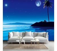 LUPAXA 3D Mural Blue Starry Sky 315x215cm,Full Moon Over The Ocean Silk Cloth Decor Wallpaper,for Bedroom Living Room Sofa TV Background Not Self Adhesive