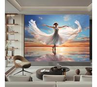 LUPAXA 3D Mural Dancing Girl 400x280cm,Sunrise and Blue Sky Silk Cloth Decor Wallpaper,for Bedroom Living Room Sofa TV Background Not Self Adhesive