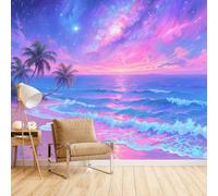 LUPAXA 3D Mural Pink and Purple Gradient Starry Sky 366x254cm,Game Animation Style Silk Cloth Decor Wallpaper,for Bedroom Living Room Sofa TV Background Not Self Adhesive