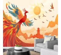 LUPAXA 3D Wall Mural Wallpaper Orange Phoenix 315x215cm，Abstract Animal Wall Mural Silk Wall Decor Art for Bedroom