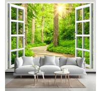 LUPAXA Beautiful View from The Window Wallpaper Mural 300x240cm Sunlight On Greenery Wallpaper 3D Silk Mural Office Bedroom Living Room Apartment Not Self-Adhesive