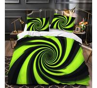 LUPAXA Black And Green Vortex Duvet Cover Sets Twin Size 3D Optical Illusion Hole Decorative 3 Piece Bedding Set Microfiber Comforter Set With 2 Pillow Shams For Teens Bedroom Decor