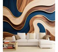 LUPAXA Blue and Brown Wavy Texture Wallpaper 274x203cm Abstract 3D Pattern Wallpaper Murals,for Living Room Not Self Adhesive Wall Paper Large Mural & Room Decor