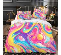 LUPAXA Colorful Psychedelic Bedding Set Of 3,Queen Size Pastel Waves Comforter Bedding, All Seasons Comforter Printed Duvet Cover