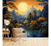 LUPAXA Full Moon Over Mountains Wallpaper Mural 366x254cm Lake and Forest Wallpaper 3D Silk Mural Office Bedroom Living Room Apartment Not Self-Adhesive