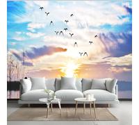 LUPAXA Mural Wallpaper Blue Sky and Birds 274x203cm,Sunrise and White Clouds Silk Cloth Decor Wallpaper for Study Room Hotels Offices(Not Self Adhesive)