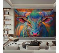 LUPAXA Painted Buffalo Wallpaper 230x180cm Wildlife Theme Wallpaper Murals,for Living Room Not Self Adhesive Wall Paper Large Mural & Room Decor