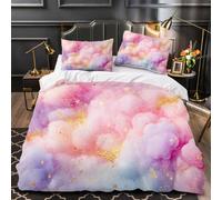 LUPAXA Pastel Clouds Bedding Set，King Size Glittering Gold Accents Effect For Children'S And Adults Printed Duvet Cover Set With Pillow Cases