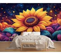 LUPAXA Photo Wallpaper Sunflower Starry Sky 366x254cm,Cartoon Painting Silk Cloth Decor Wallpaper for Living Room Bedroom Kids Room Nursery