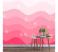 LUPAXA Pink Wavy Texture Wallpaper 274x203cm Simple Art with Radiant Stars Wallpaper Murals,for Living Room Not Self Adhesive Wall Paper Large Mural & Room Decor
