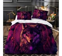 LUPAXA Purple Starry Wolf 3 Pieces Bedding Set With Zipper，Twin Size Boho Animal Dream Catcher Closure Soft Microfiber Quilt Cover With 2 Pillowcases Duvet Cover