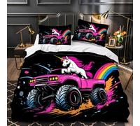 LUPAXA Rainbow Ponies 3 Pieces Bedding Set With Zipper，Twin Size Cars Closure Soft Microfiber Quilt Cover With 2 Pillowcases Duvet Cover