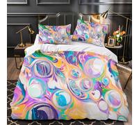 LUPAXA Retro Trippy 3 Pieces Bedding Set With Zipper，Twin Size Colorful Bubbles Closure Soft Microfiber Quilt Cover With 2 Pillowcases Duvet Cover