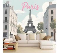 LUPAXA Wallpaper Mural Cartoon Painting Pattern 230x180cm,City Buildings Photo Wallpaper Silk Cloth Wall Art for TV Background Bedroom Office