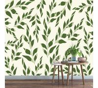 LUPAXA Wallpaper Mural Green Gradient Leaf 366x254cm,White Modern and Simple Photo Wallpaper Silk Cloth Wall Art for TV Background Bedroom Office
