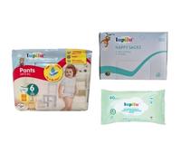Lupilu Size 6 Nappy Pants 32 Pack Bundle with Nappy Sacks & Lightly Fragranced Wipes