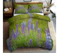 Lupin 3D Printing Bedding Set Premium Ultra Soft Microfiber Grassland Duvet Cover 150x200 and 2 Pillow Cases, with Zipper Closure for Teenage in Bedroom T15