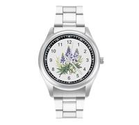 Lupine Flowers Quartz Watch for Men Stainless Steel Bands Classic Trendy Wristwatches Daily Business