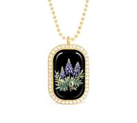 Lupine Flowers Trendy Diamond Necklace for Women Shiny Square Jewel Pendant Charms Gift