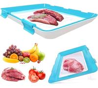 LUPO Stretch Storage Fresh Trays, 12 x 8.6'', Silicone Food Storage Trays, Stackable Reusable Food Tray Container with Lid, Fresh Tray Storage for Food Preservation - BLUE