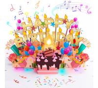 Lupow 3D Pop Up Musical Birthday Card with Lights & Blowable LED Light Candle - Interactive Singing Happy Postcards Greeting Cards Birthday Gifts Decorations for Women, Men, Mom, Wife, Husband, Boy