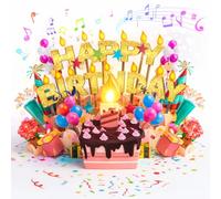 Lupow 3D Pop Up Musical Birthday Cards with Lights & Blowable LED Light Candle - Interactive Singing Happy Postcards Birthday Decorations Greeting Cards Birthday Cards for Women, Men, Mom, Wife