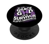Lupus Awareness I'm A Survivor Butterfly Purple Ribbon PopSockets Adhesive PopGrip