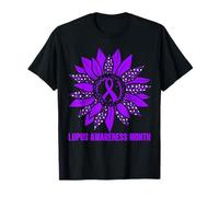 Lupus Awareness Leopard Sunflower Purple Ribbons Support T-Shirt