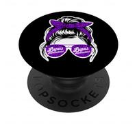 Lupus Awareness Messy Hair Bun Leopard Purple Ribbon PopSockets Adhesive PopGrip