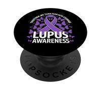 Lupus Awareness We Turn Fear Into Courage Purple Ribbon PopSockets Adhesive PopGrip
