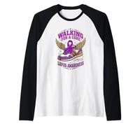 Lupus Walking for A Cure Purple Ribbon Shoe Awareness Walk Raglan Baseball Tee