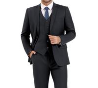 LUPUTY Suits for Men, 3PC Black Men's Suits Slim Fit, Solid Jacket Vest Pants with Tie, Two Buttons, Gray, Medium
