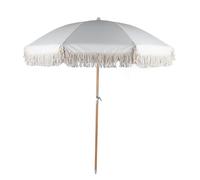 Luqeeg 7ft Patio Umbrella with Fringe, Brown Umbrella for Garden and Beach, UPF 50+ Sun Protection, Easy Tilt and Crank, Carry Bag Included (Beige)
